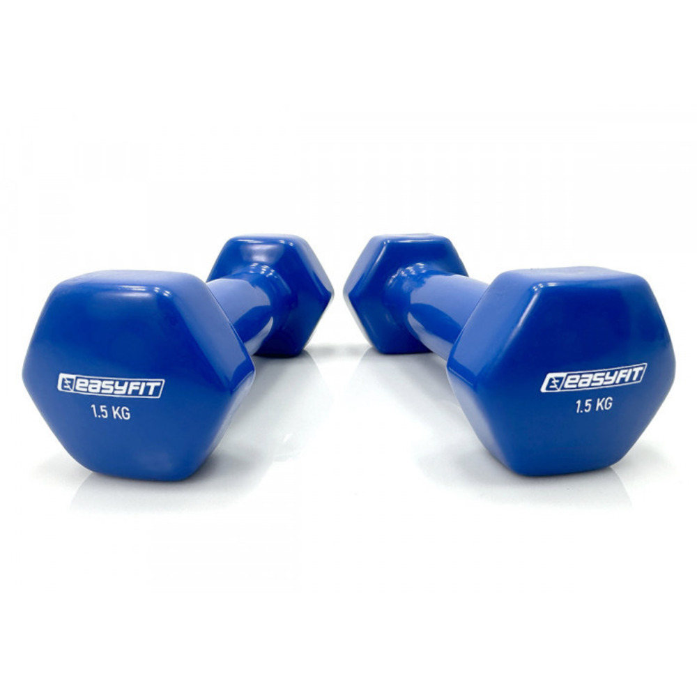 Гантель для фітнесу 1.5 кг EasyFit з вініловим покриттям синя (1 шт)
