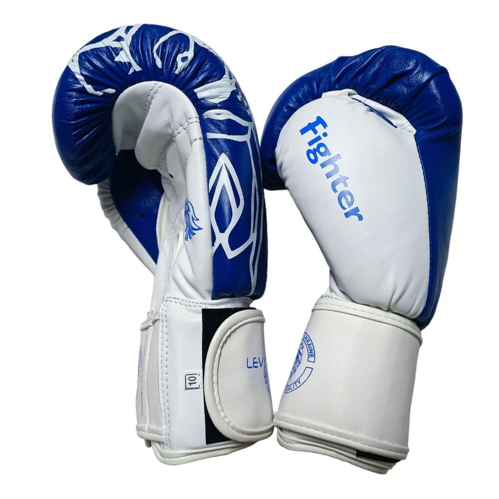 Боксерські рукавички LEV SPORT ТОП 8 oz шкіра синьо-білі