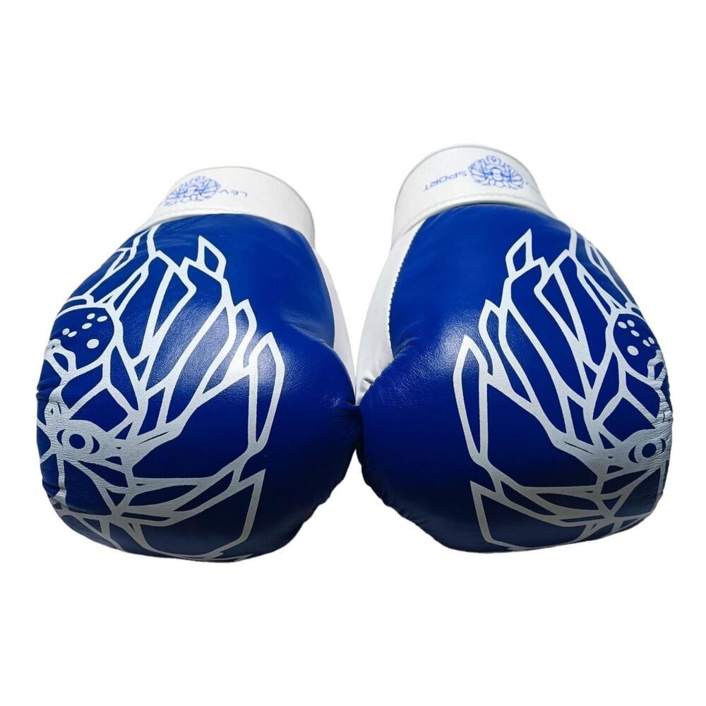 Боксерські рукавички LEV SPORT ТОП 8 oz шкіра синьо-білі