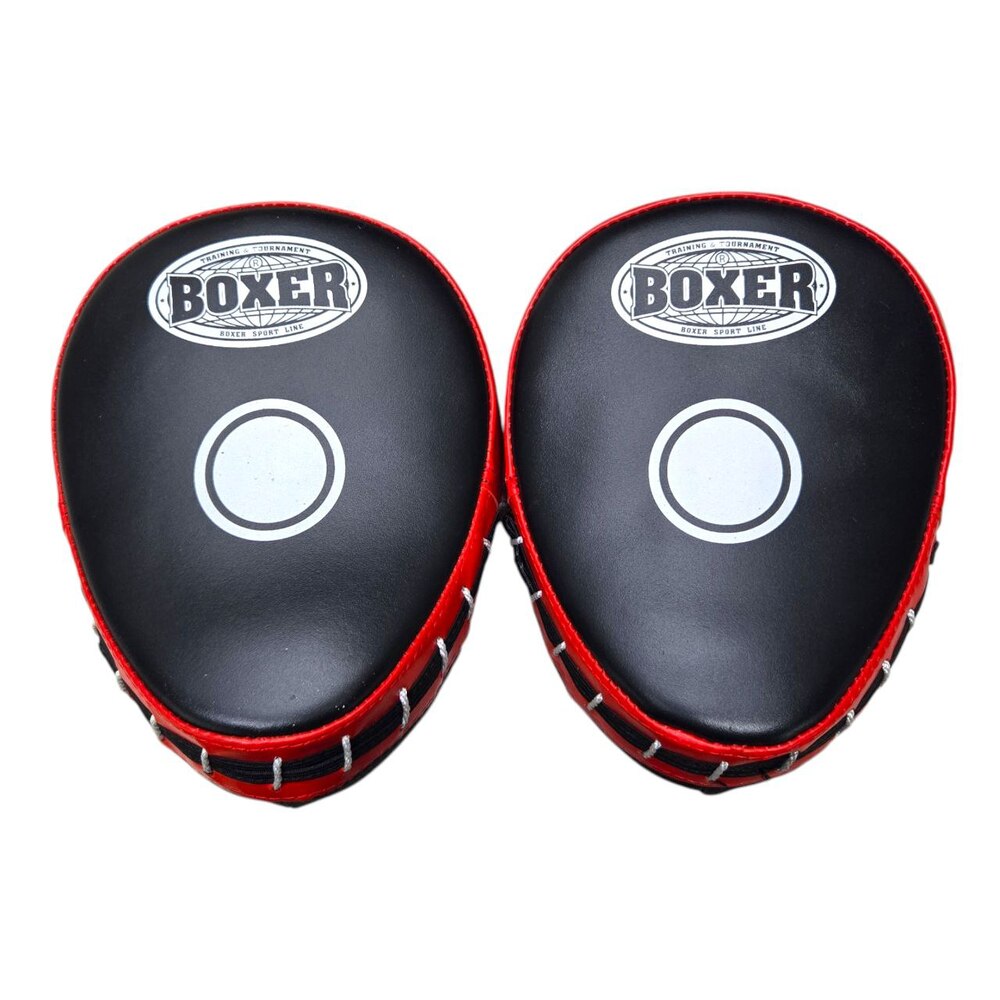 Лапи боксерські BOXER гнуті шкіра Еліт червоні