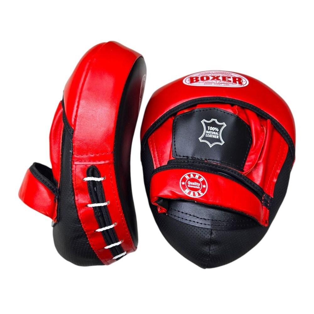 Лапи боксерські BOXER гнуті шкіра Еліт червоні