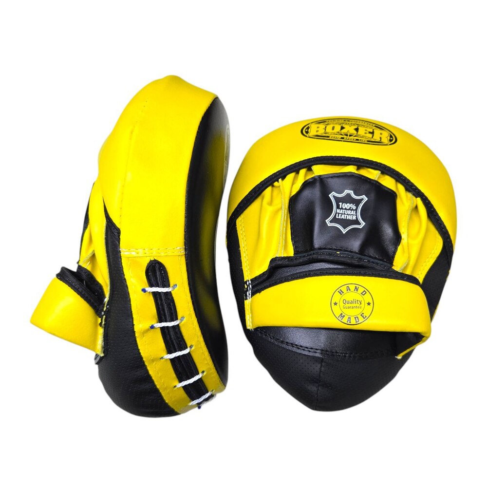 Лапи боксерські BOXER гнуті шкіра Еліт жовті