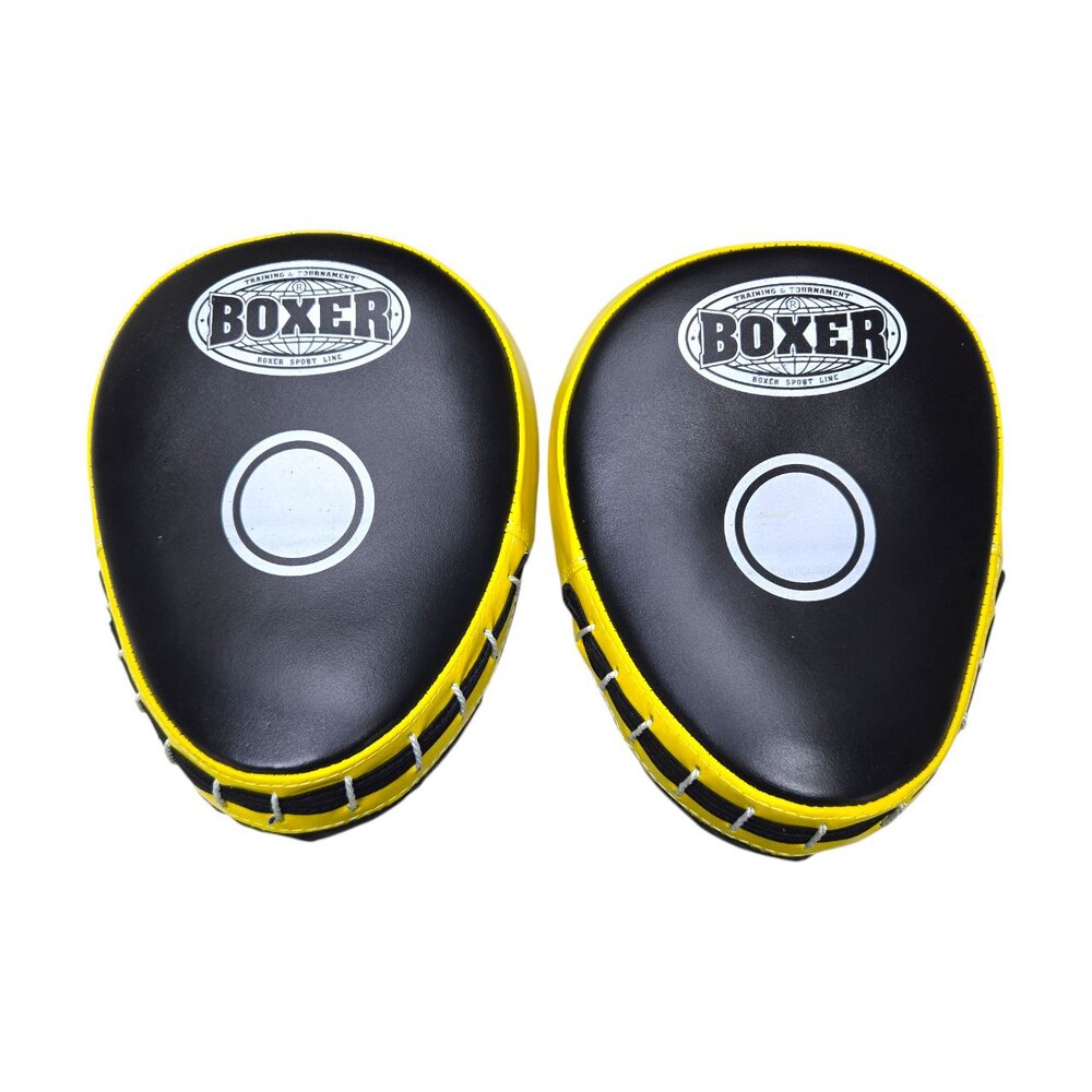 Лапи боксерські BOXER гнуті шкіра Еліт жовті