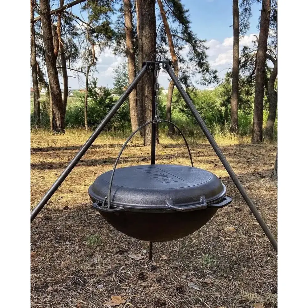 Казан чавунний азіатський 10 л з кришкою-сковородою та триногою