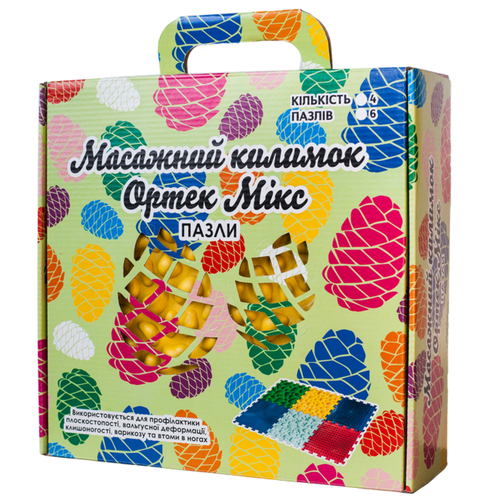 Ортопедичний масажний килимок  Пазли Мікс 6 елементів Гриб Рожевий