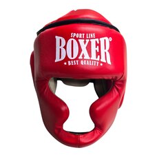 Шолом тренувальний з повним захистом BOXER NEW L шкіра червоний
