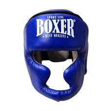 Шолом тренувальний з повним захистом BOXER NEW L шкіра синій