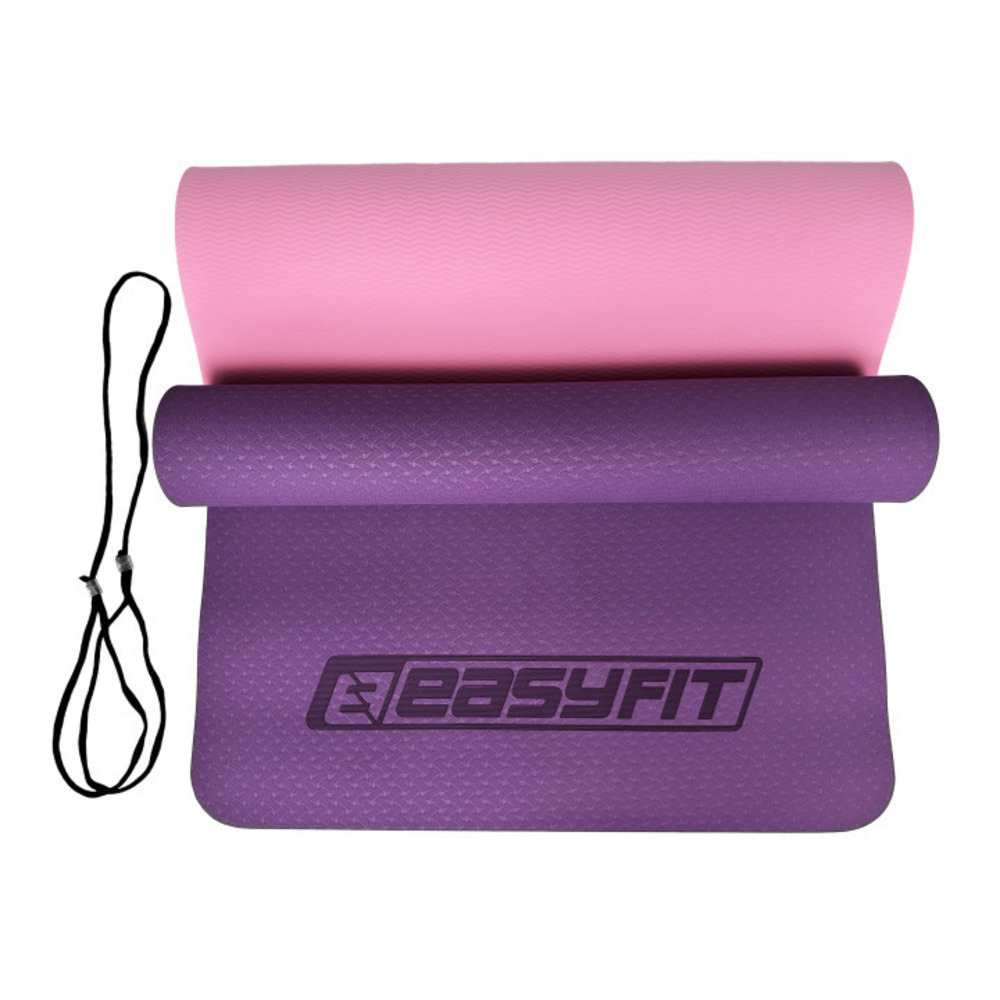 Килимок для йоги та фітнесу EasyFit TPE+TC 6 мм двошаровий фіолетовий-рожевий