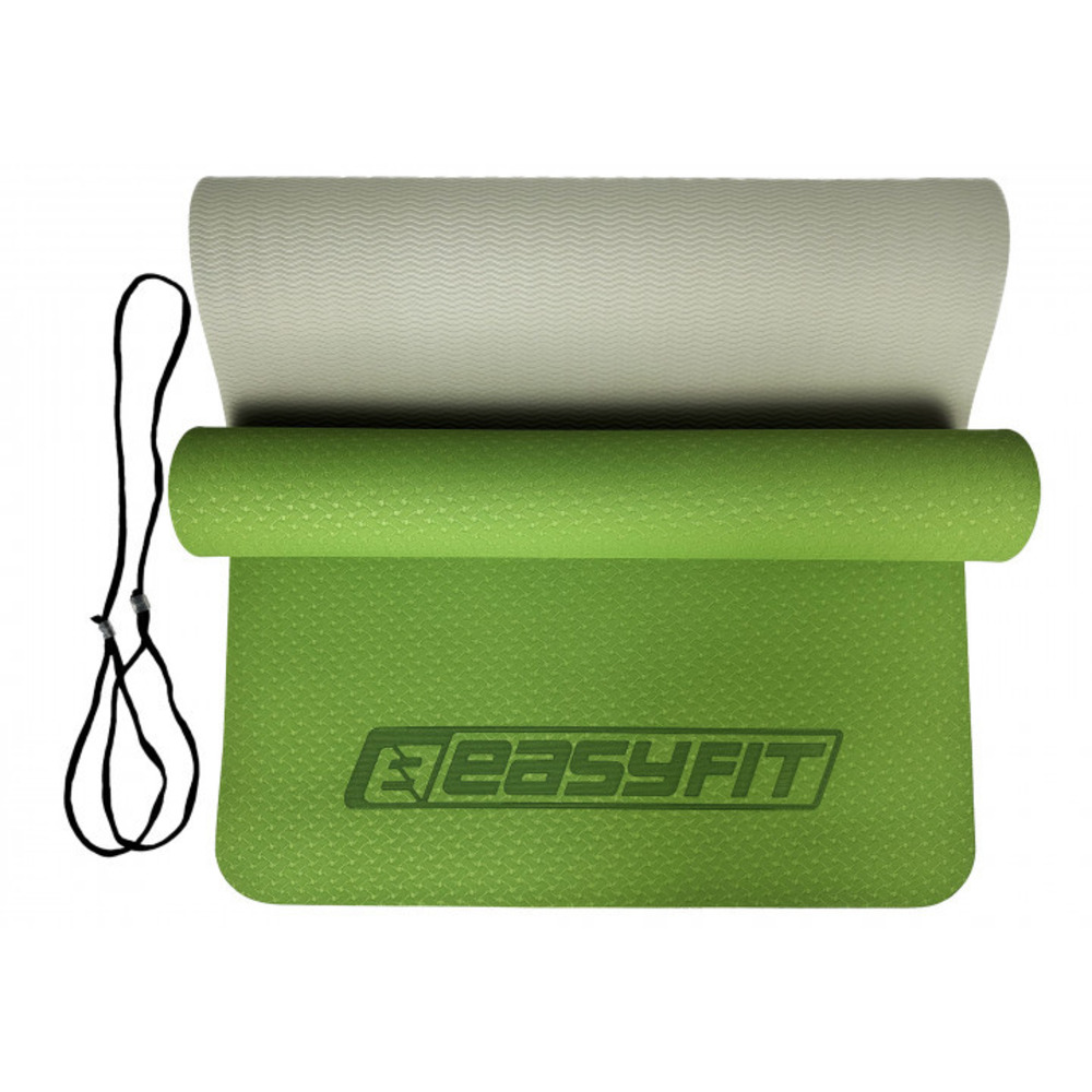 Килимок для йоги та фітнесу EasyFit TPE+TC 6 мм двошаровий зелений-сірий