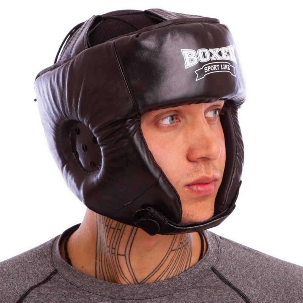 Шолом боксерський BOXER L шкіра чорний