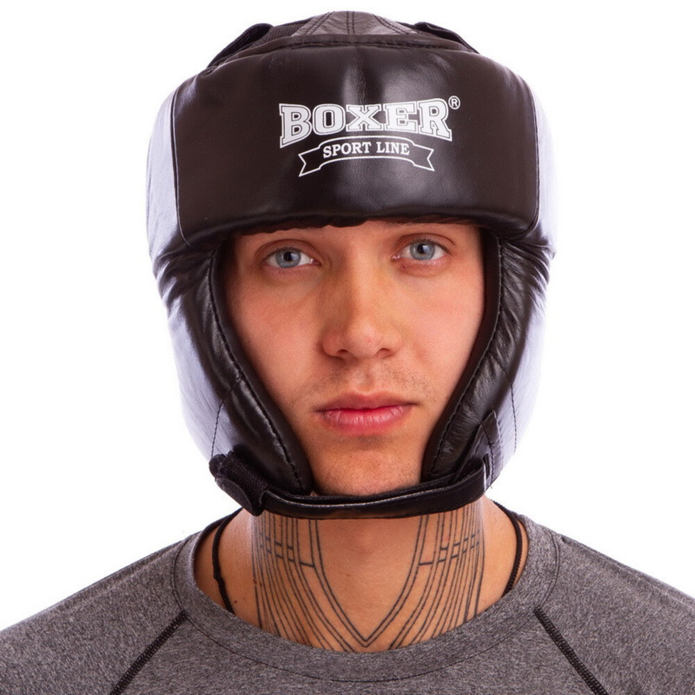 Шолом боксерський BOXER L шкіра чорний