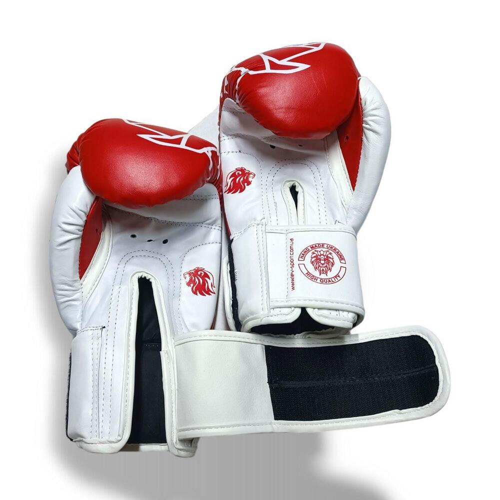 Боксерські рукавички LEV SPORT ТОП 10 oz шкіра червоно-білі