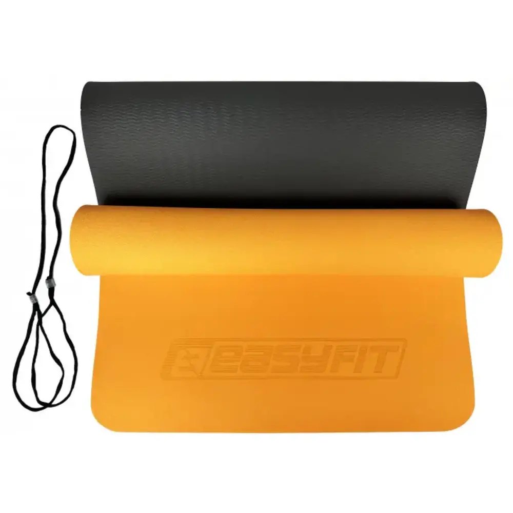 Килимок для йоги та фітнесу EasyFit TPE+TC 6 мм двошаровий помаранчево-чорний