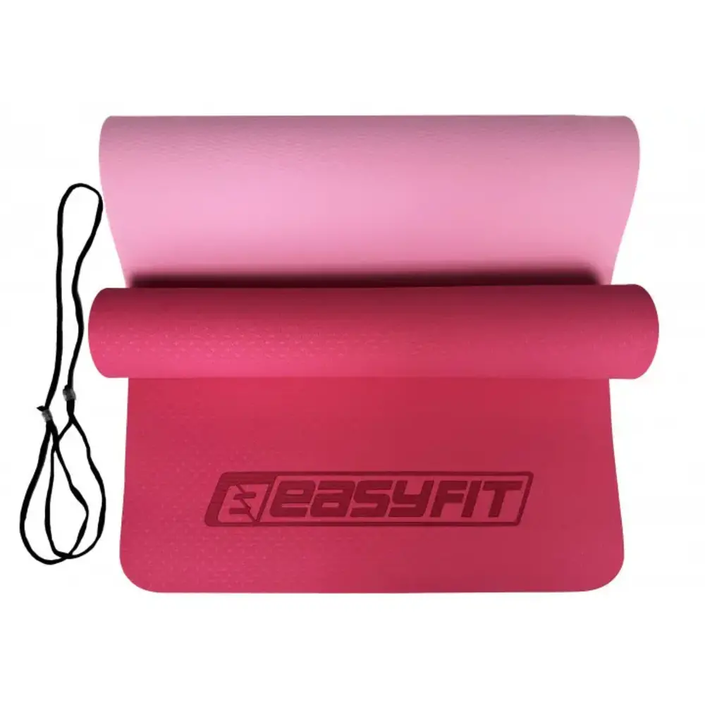 Килимок для йоги та фітнесу EasyFit TPE+TC 6мм двошаровий рожевий-світло рожевий