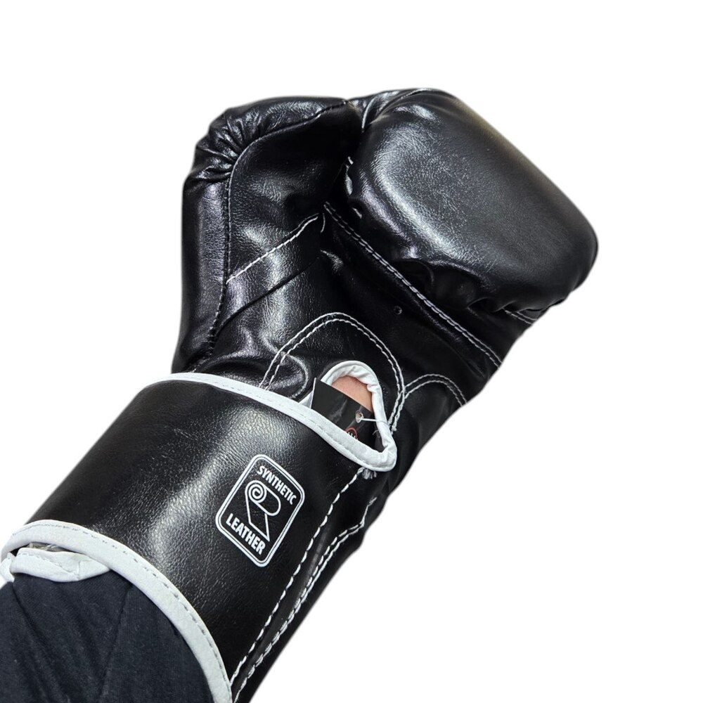 Боксерские перчатки BOXER NEW 10 оz кожвинил ШИРОКИЙ МАНЖЕТ черные