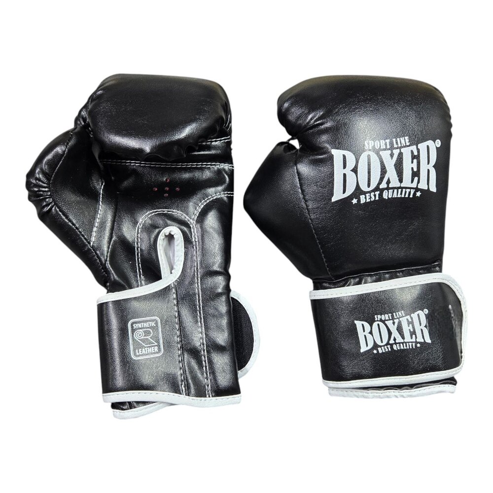 Боксерские перчатки BOXER NEW 10 оz кожвинил ШИРОКИЙ МАНЖЕТ черные