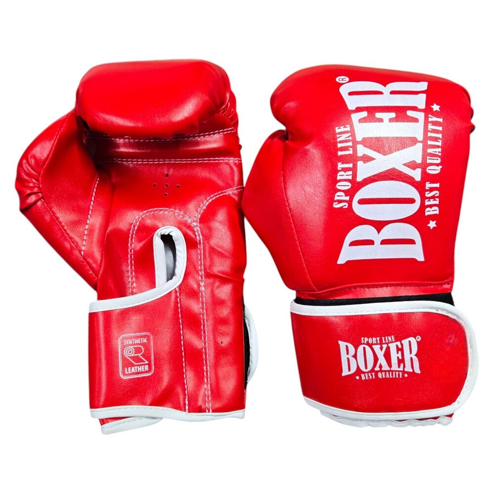 Боксерські рукавички BOXER NEW 10 оz вінілшкіряні ШИРОКИЙ МАНЖЕТ червоні
