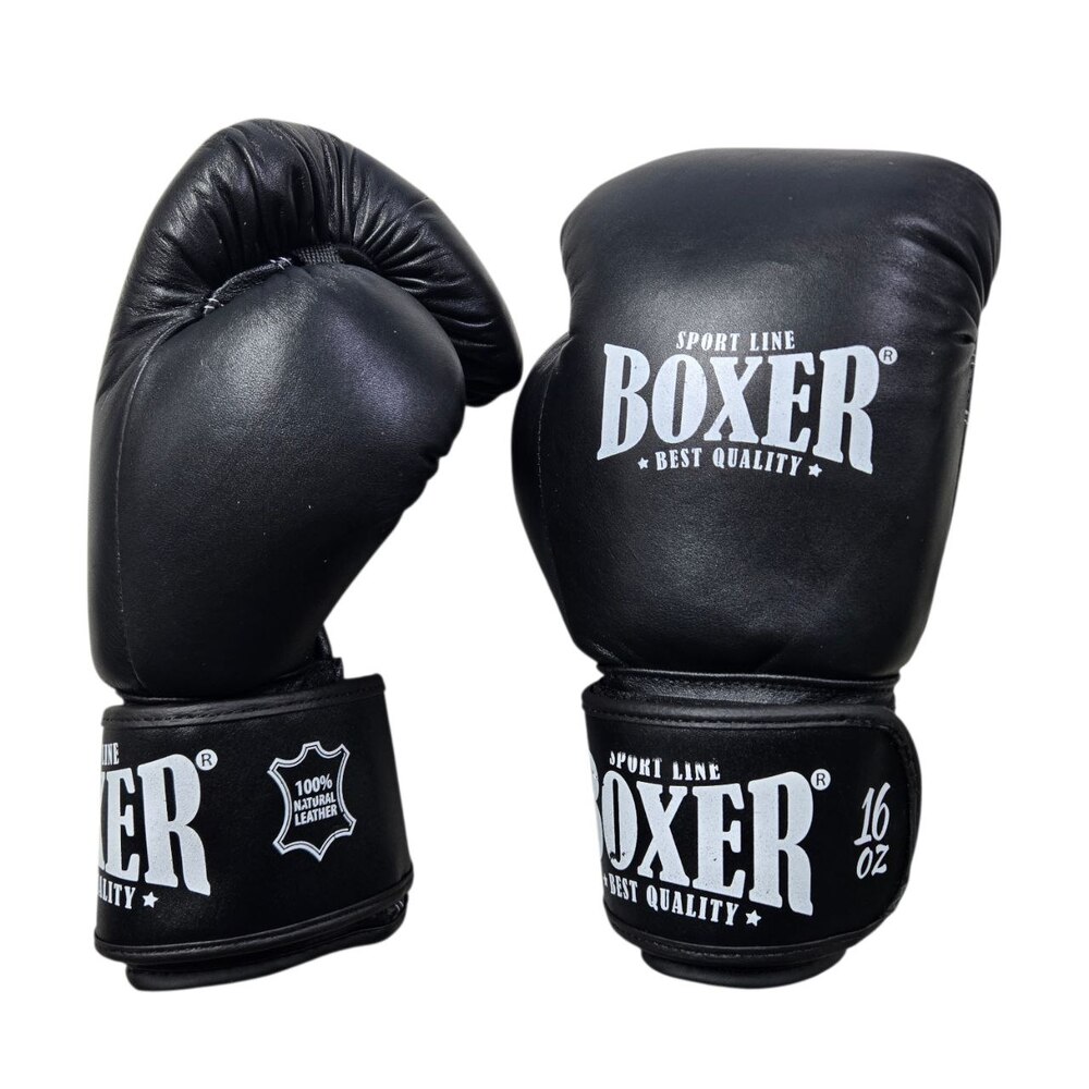 Боксерські рукавички BOXER NEW 10 оz шкіра чорні