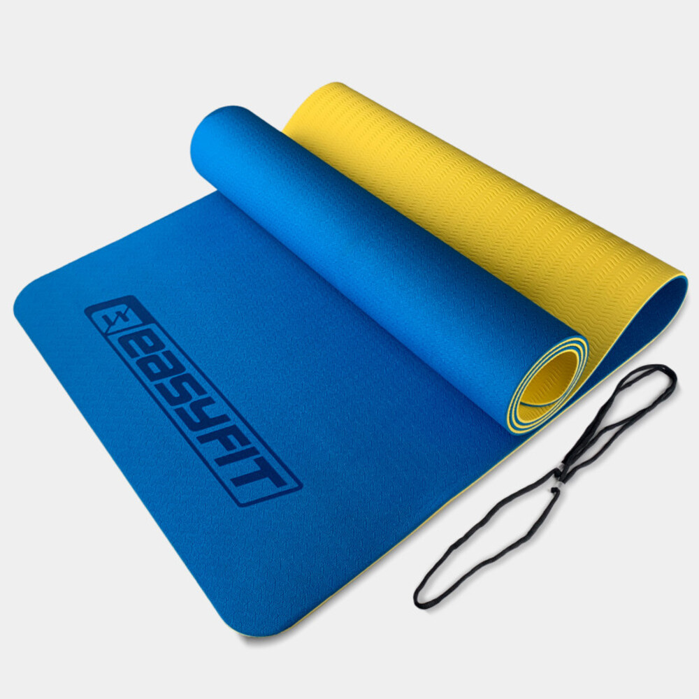 Килимок для йоги та фітнесу EasyFit TPE+TC 6мм двошаровий синій-жовтий